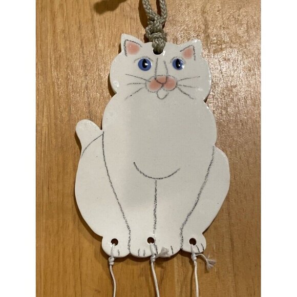 Vintage Handcrafted White Cat Kitten‎ Kitty Wind Chime Ceramic Heart - Picture 2 of 4